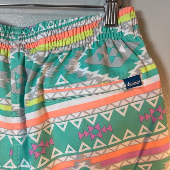 Chubbies Classic Swim Trunk The En Fuegos in Teal Geometric Men's SZ Large 5.5" - Picture 11 of 15